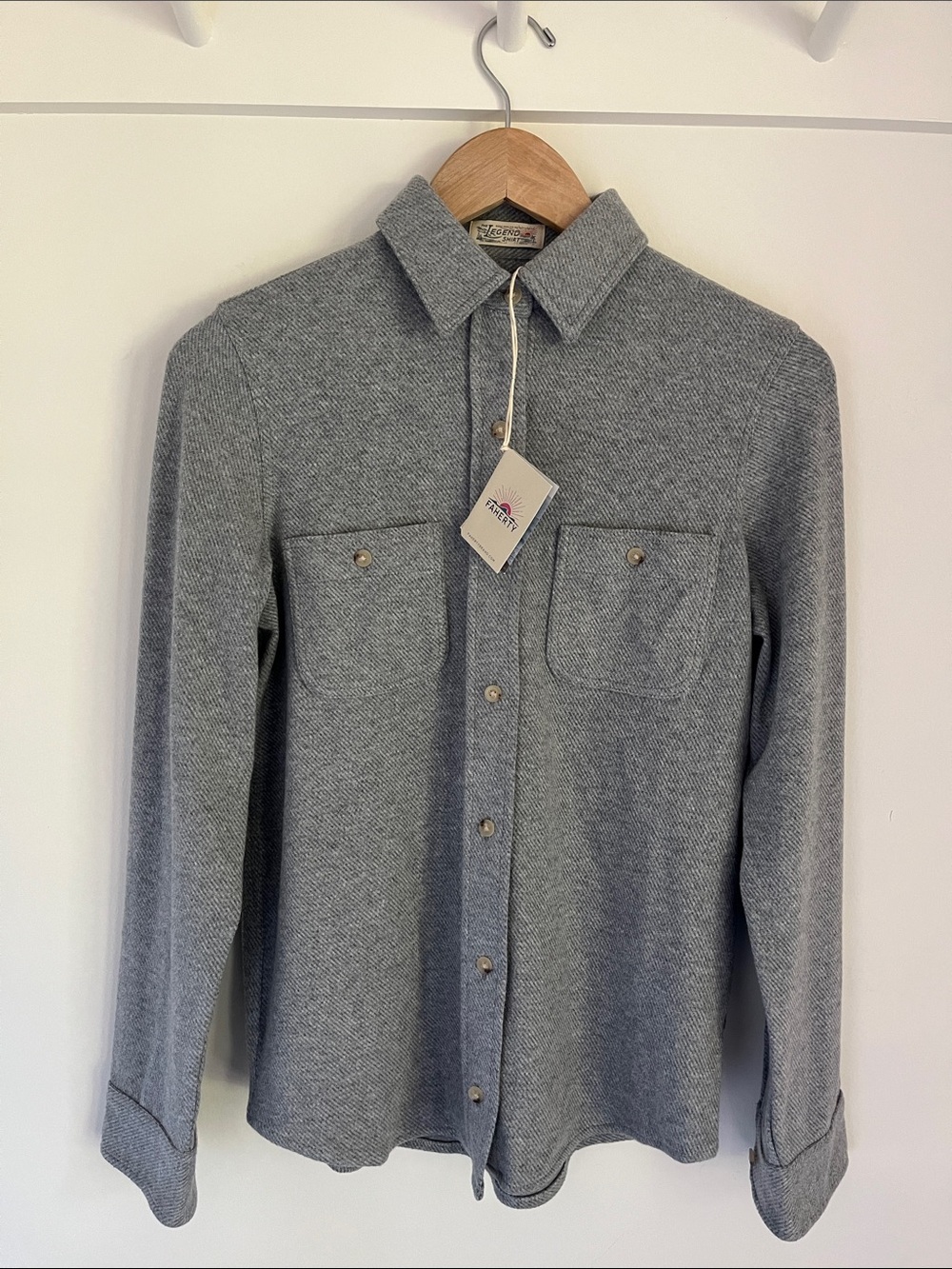 Faherty Fossil Grey Twill Legend Button-Front Shirt Jacket